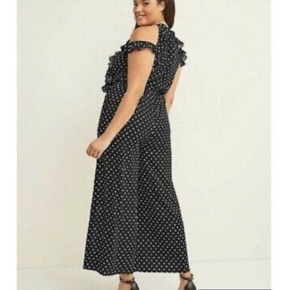 Lane Bryant Plus Size Black Polka Dot Ruffle Jumper Jumpsuit Dress 16 new - Picture 2 of 12